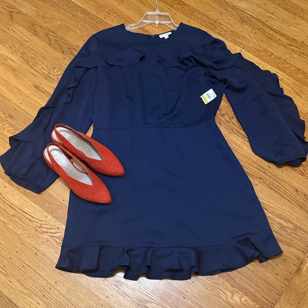 Maison Jules Elegant Navy Blue Ruffle Dress 14